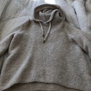 Beige fuzzy hooded sweater